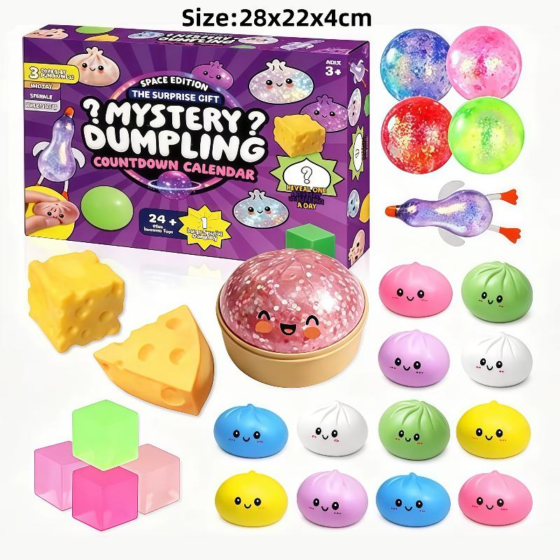Адвент-календарь с пельмешками с медленным отскоком 24 шт. Мягкие игрушки-сквиши Набор для снятия стресса и тревожности для детей Домашние игры Офис Расслабление