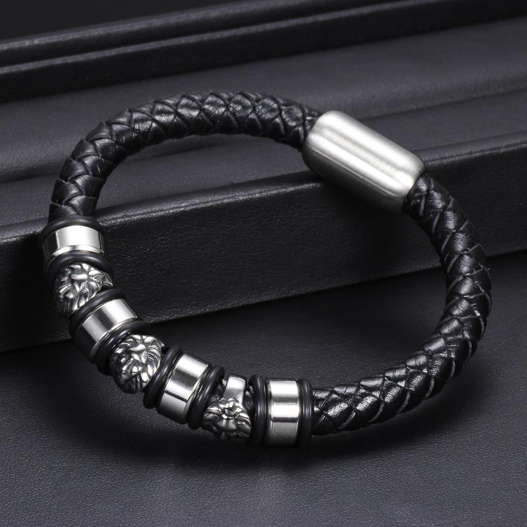 Мужской винтажный браслет в стиле панк с головой льва, кожаный тканый браслет, индивидуальный простой браслет для пары
