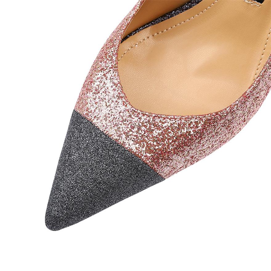 2024 Дизайнерские блестящие туфли-лодочки, сексуальные, с блестками, цветные, неглубокие, женские туфли для офиса, на высоком каблуке с острым носком