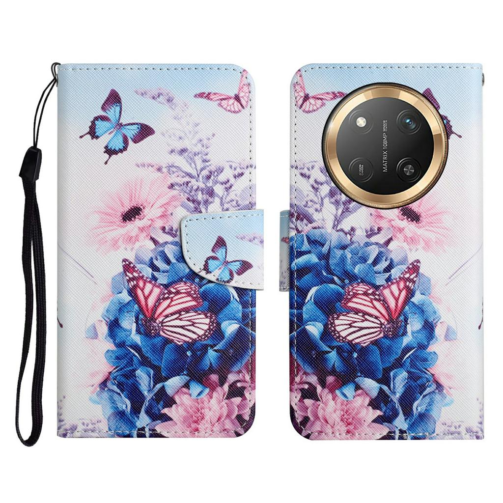 For Honor X60 Pro 5G/X9c 5G/Magic7 Lite 5G Case Pattern Printing Protective Leather Folio Phone Cover with Wrist Strap