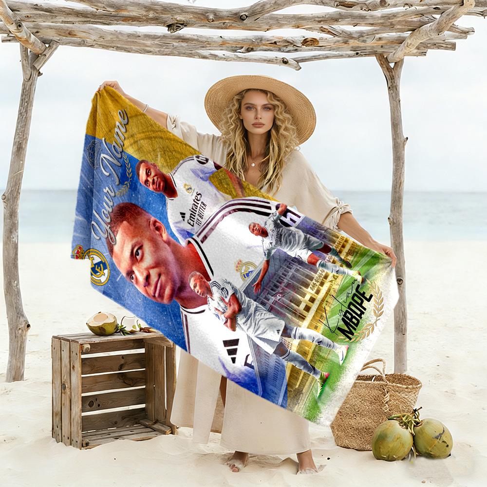 Mbappé Customize Text Beach Towel Super Soft & Absorbent Suitable for Swimming Gym Camping Yoga Vacation