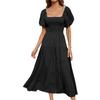 Women's Summer Fashion Solid Color High Waisted Bubble Sleeve Waist Dresses