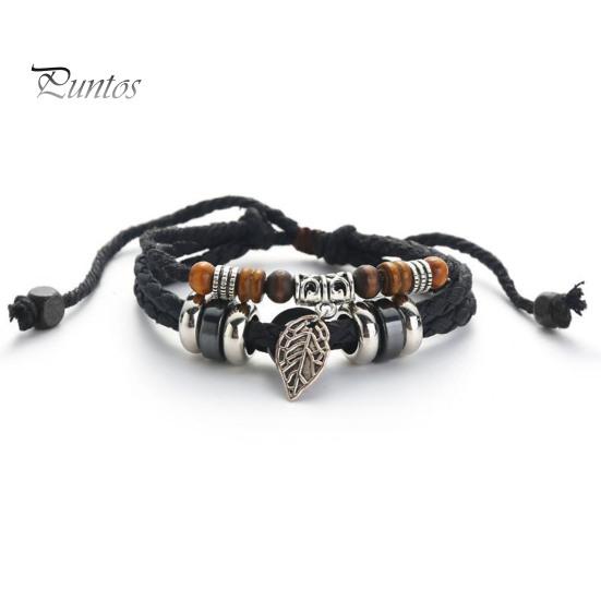 Браслет ручной работы, винтажные бусины из сплава, кулон в виде листьев, многослойный браслет из бисера, браслет в этническом стиле для женщин и мужчин, браслет, ювелирные аксессуары, подарок