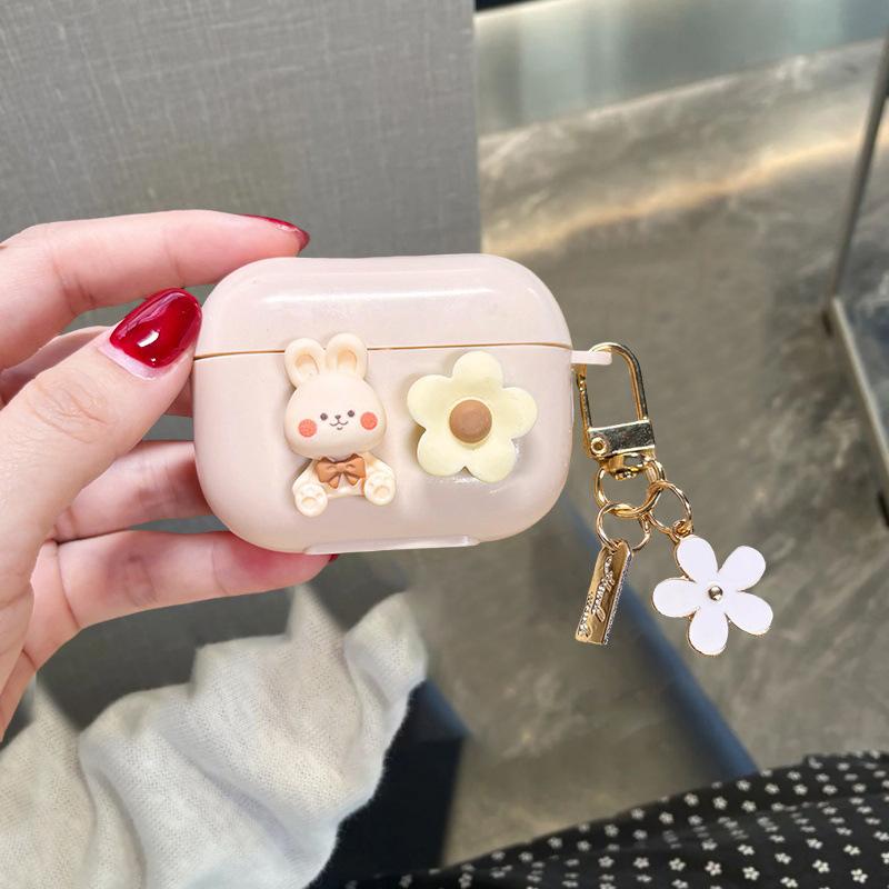 Apple Bluetooth protective ear case suitable for AirPods Pro Bunny Flower Pendant 1/1/1 Gen Cute Instagram