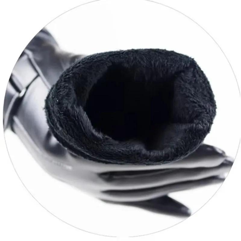 Windproof Winter Gloves Men PU Leather Button Warm Convertible Mittens Outdoor Sports Driving Skiing Black Cold Weather Gear