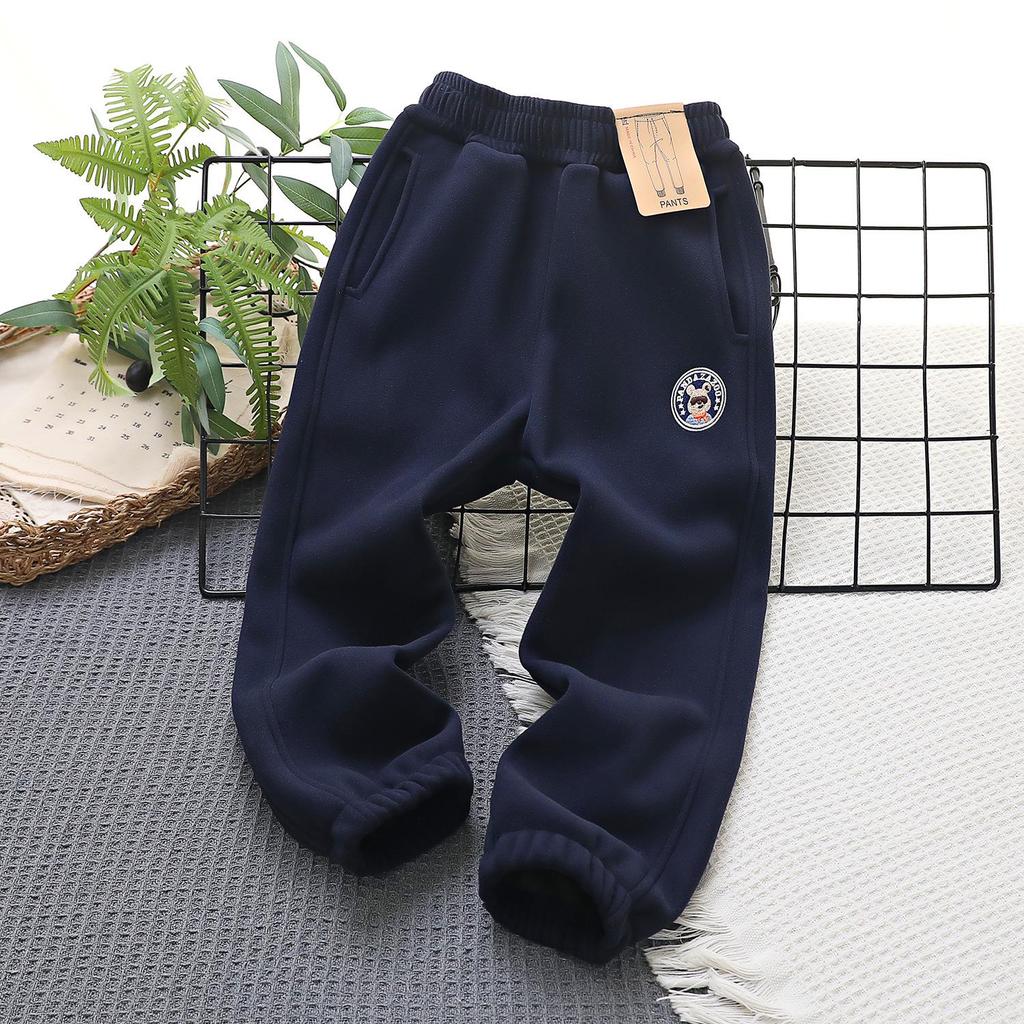 2023 Children's Windproof Winter Sports Pants - Velvet Casual Pants for Boys with Panda Design