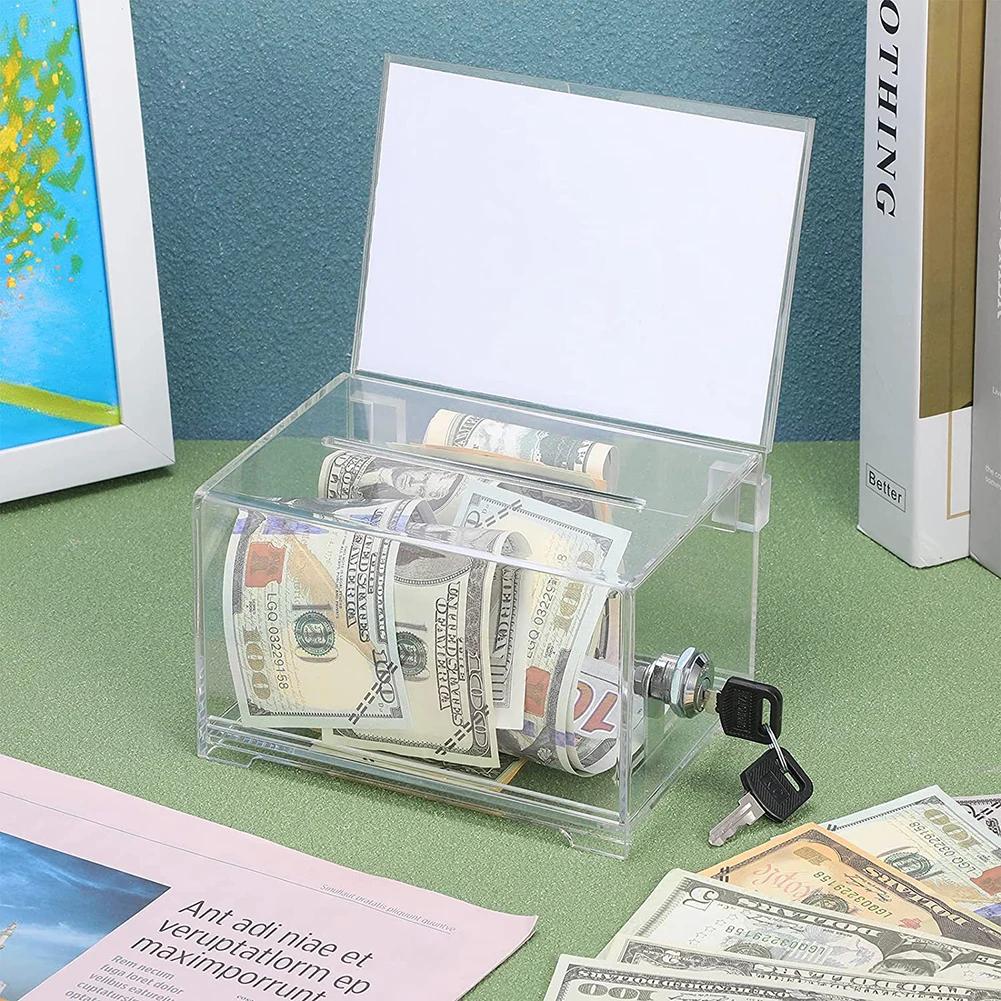 Box Clear Donation Storage Jar Suggestion Trading Lock Ballot Raffle Acrylic Money Ticket Container Tip Fundraising Collection