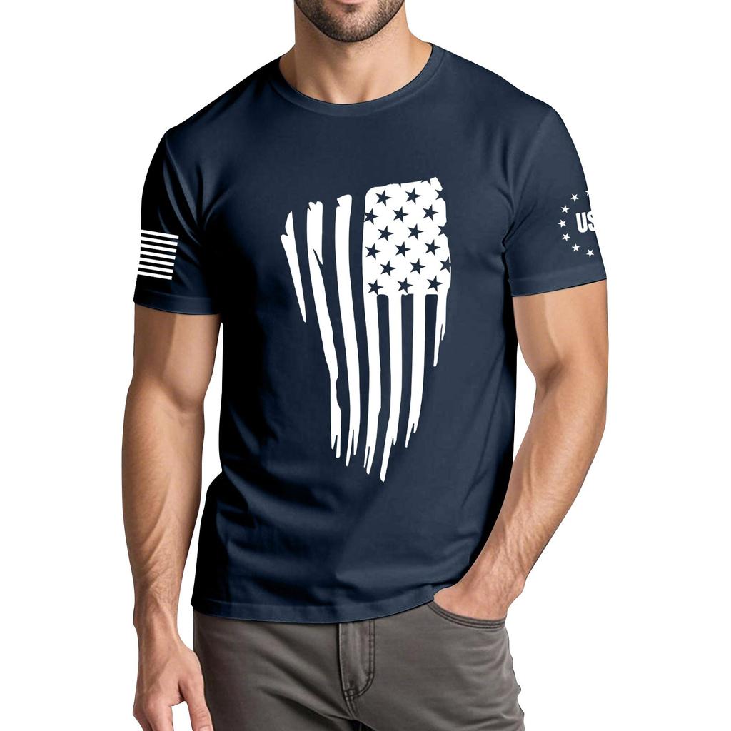 Мужская модная повседневная футболка с круглым вырезом и коротким рукавом с принтом «День независимости»