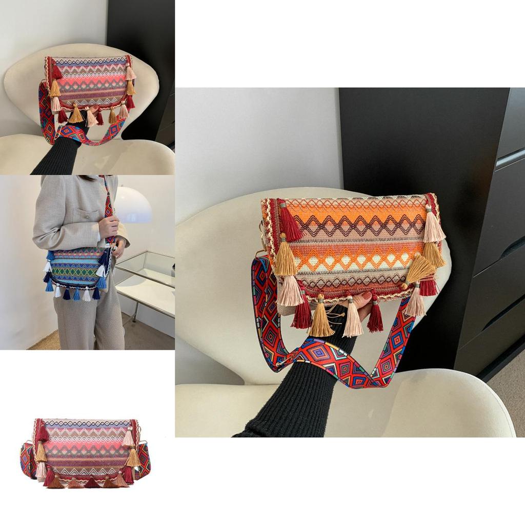 Ретро Европейская Холщовая Сумка-Ведро с Деталями Кисточек для Повседневной Носки