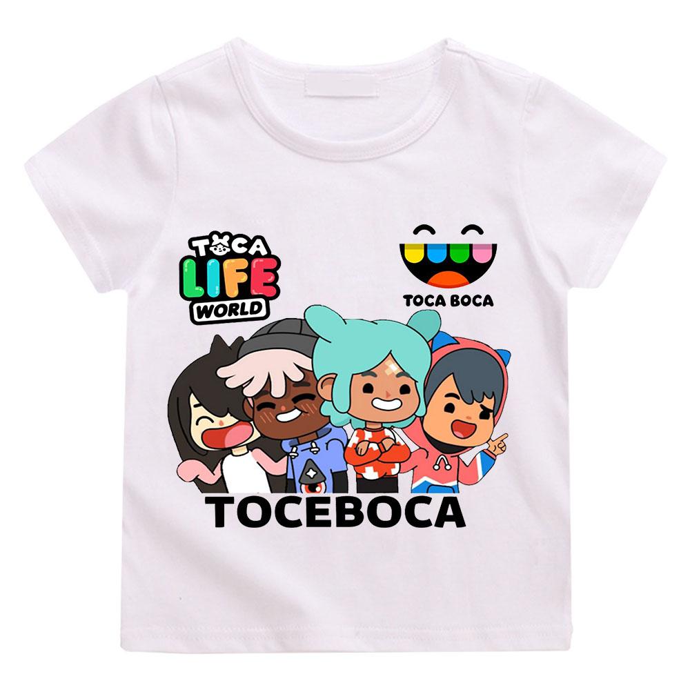 Toca Boca World Мультяшный Принт Стритвир Футболки 100% Хлопок Мультфильм Манга Короткий Рукав Мальчики Девочки Круглый Вырез Детские Футболки Лето