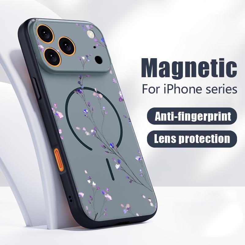 Чехол с узором из разноцветных цветов для iPhone 17 Pro Max Funda iPhone 16 15 14 13 Pro Max Магнитный Для Magsafe Гибридный Тонкий Матовый Чехол