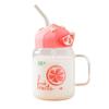Beautiful Summer Transparent Fruit High Temperature Glass Cup Cute Large Capacity Cover Straw Student Female Milk Breakfast Cup Office