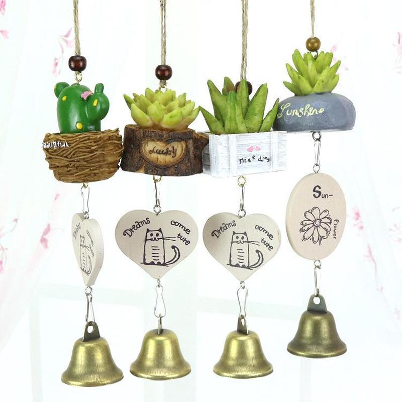 Creative Potted Plants Simulation of Pucculents Wrought Iron Metal Wind Chimes Ornaments Bells Birthday Gifts