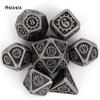 7 Pcs Black Gear Wheel Metal Dice Solid Metal Polyhedral Dice Set Suitable for Role-Playing RPG Board Game Card Game