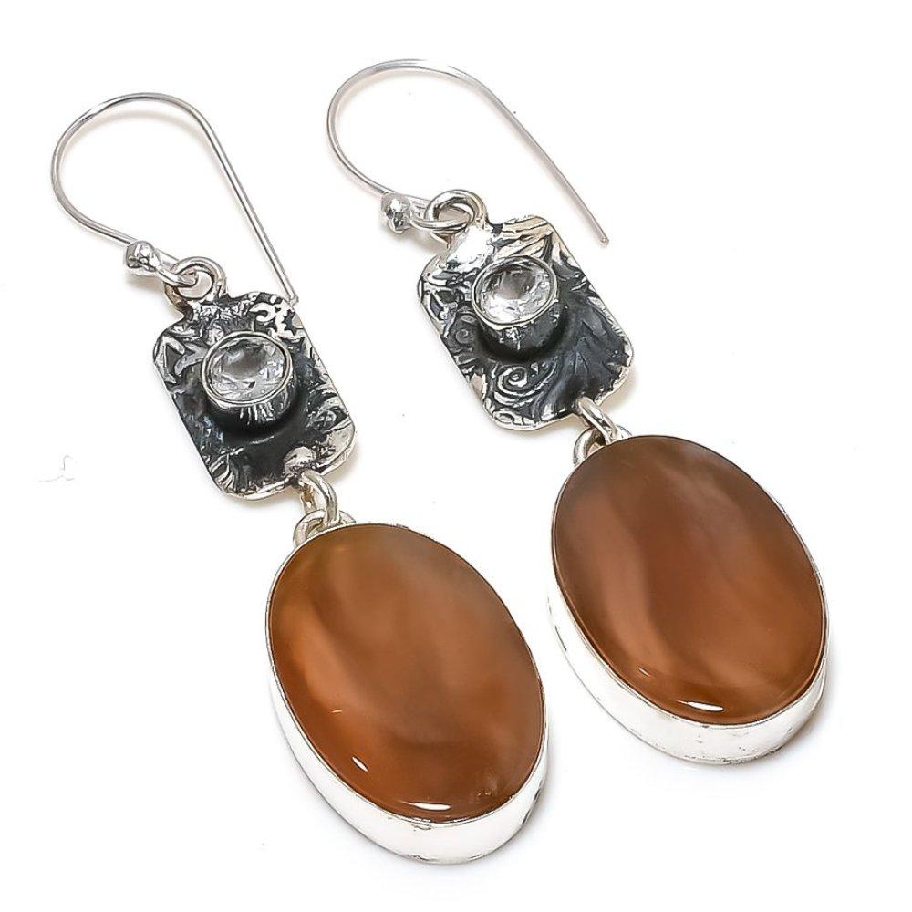 Серьги из стерлингового серебра 925 пробы с натуральным мукаитом и белым топазом, 2,52 дюйма, y5M11