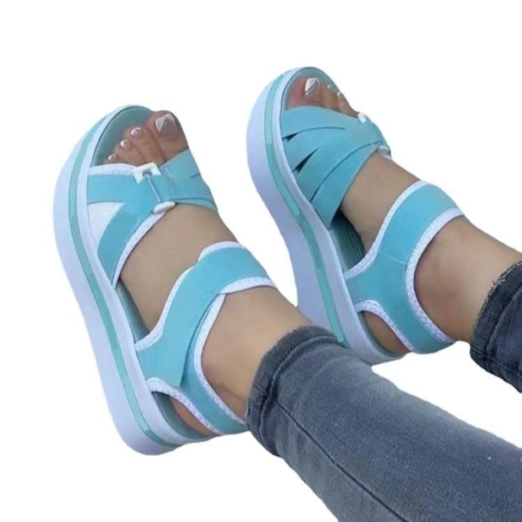 Women's Fish Mouth Thick Bottom Flat One-line Beach Sandals Material: Polyester Fiber