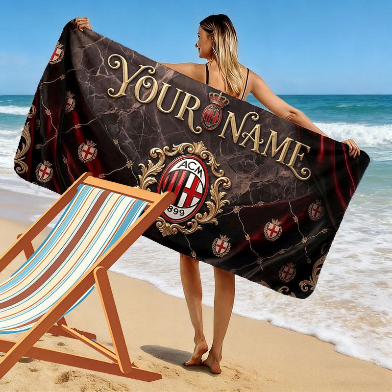 Custom Name,AC Milan Print Beach Towel, Large Soft Quick Dry Towel for Beach Camping Swimming