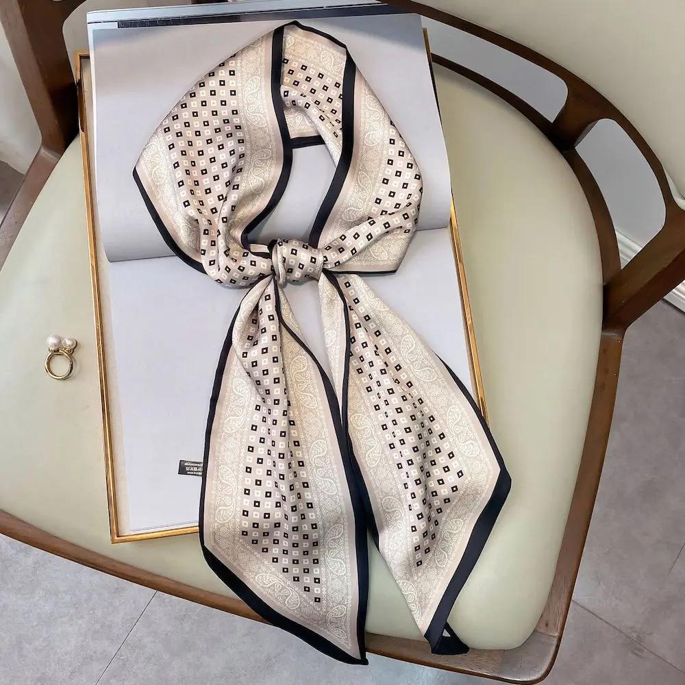 Длинный шелковый шарф-мешок, галстук, женская шея, узкие шарфы, повязка на голову, платок, принт лошади, брендовая женская шейная лента, весна, новинка