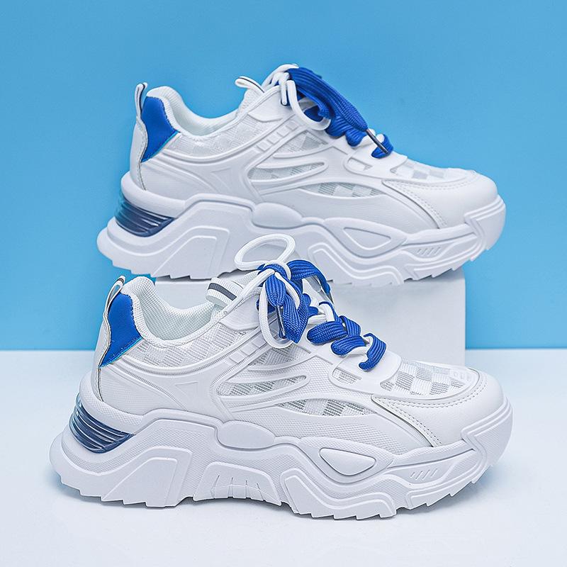 Новая летняя обувь для папы, женские корейские удлиняющие кроссовки с толстой подошвой, дышащие модные кроссовки с одинарной сеткой