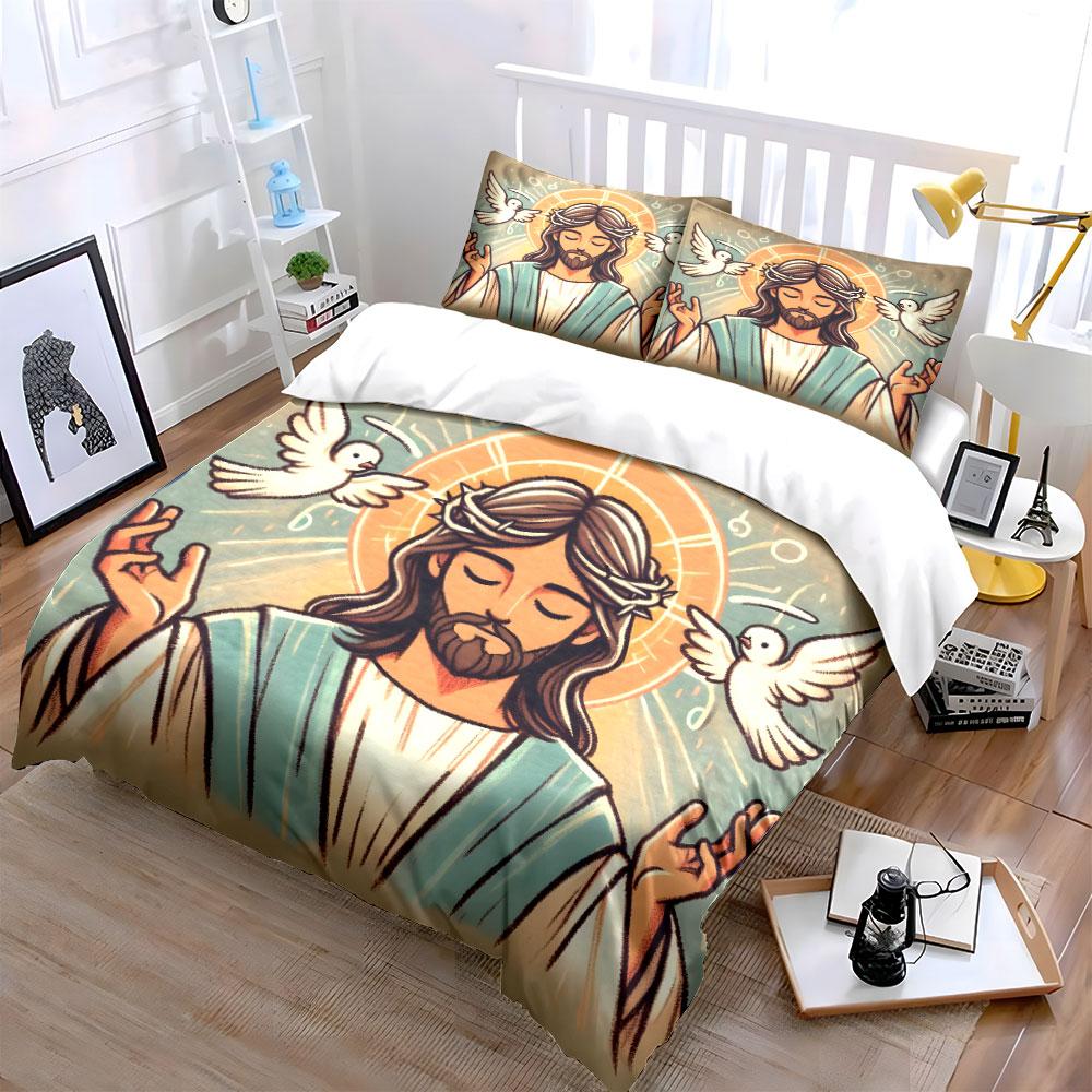 Jesus, doves, and halos. Bedding sets Duvet cover sets Duvet covers Pillowcases(1 * Duvet Cover 2 * Pillowcases, without duvet insert)