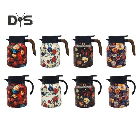 Винтажный заварочный чайник с цветочным узором и встроенным фильтром, V-образным носиком, заварочный чайник для воды под давлением, 1000 мл, изолированный заварочный чайник из нержавеющей стали для