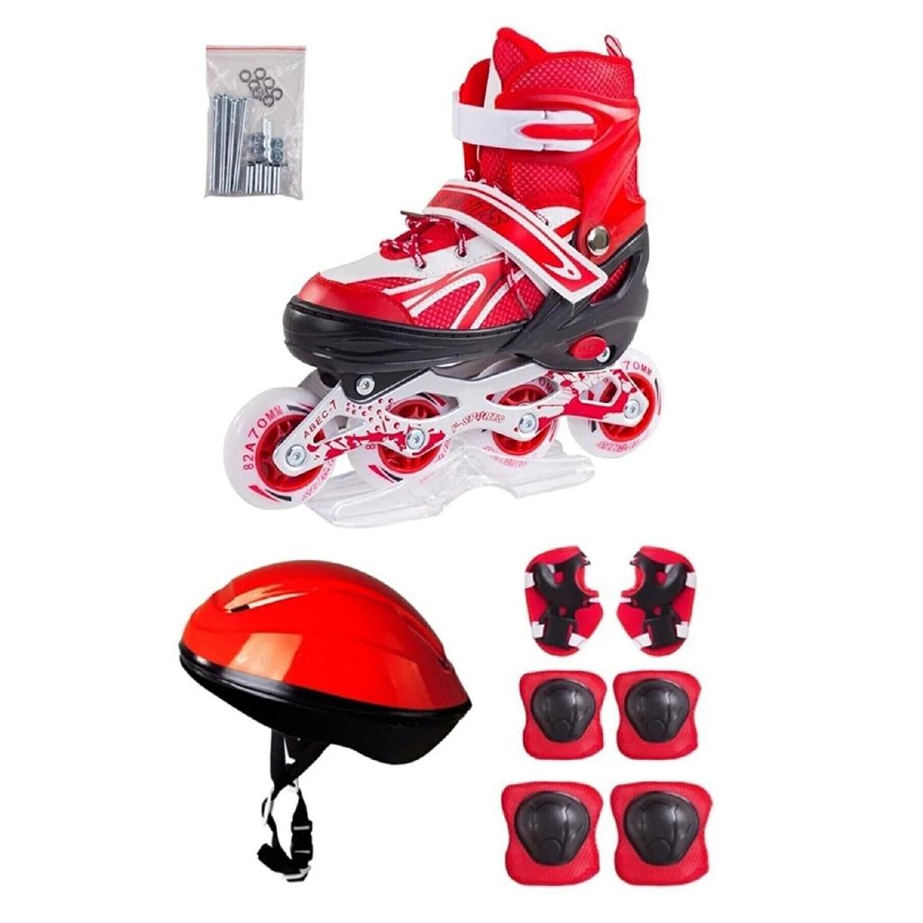 Регулируемая металлическая игрушка с подсветкой, детский конькобежный красный шлем, наколенник, налокотник, набор, сумка, подарок
