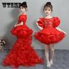 Детское платье принцессы, вечернее платье для девочек, студенческое платье с цветочным узором для девочек, свадебное платье с хвостом, танцевальный костюм-пачка