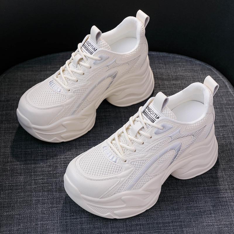 Модные 8-сантиметровые дышащие сетчатые кроссовки женские роскошные весенние приливные вулканизированные спортивные папины туфли для женщин обувь на высокой платформе клинья женская