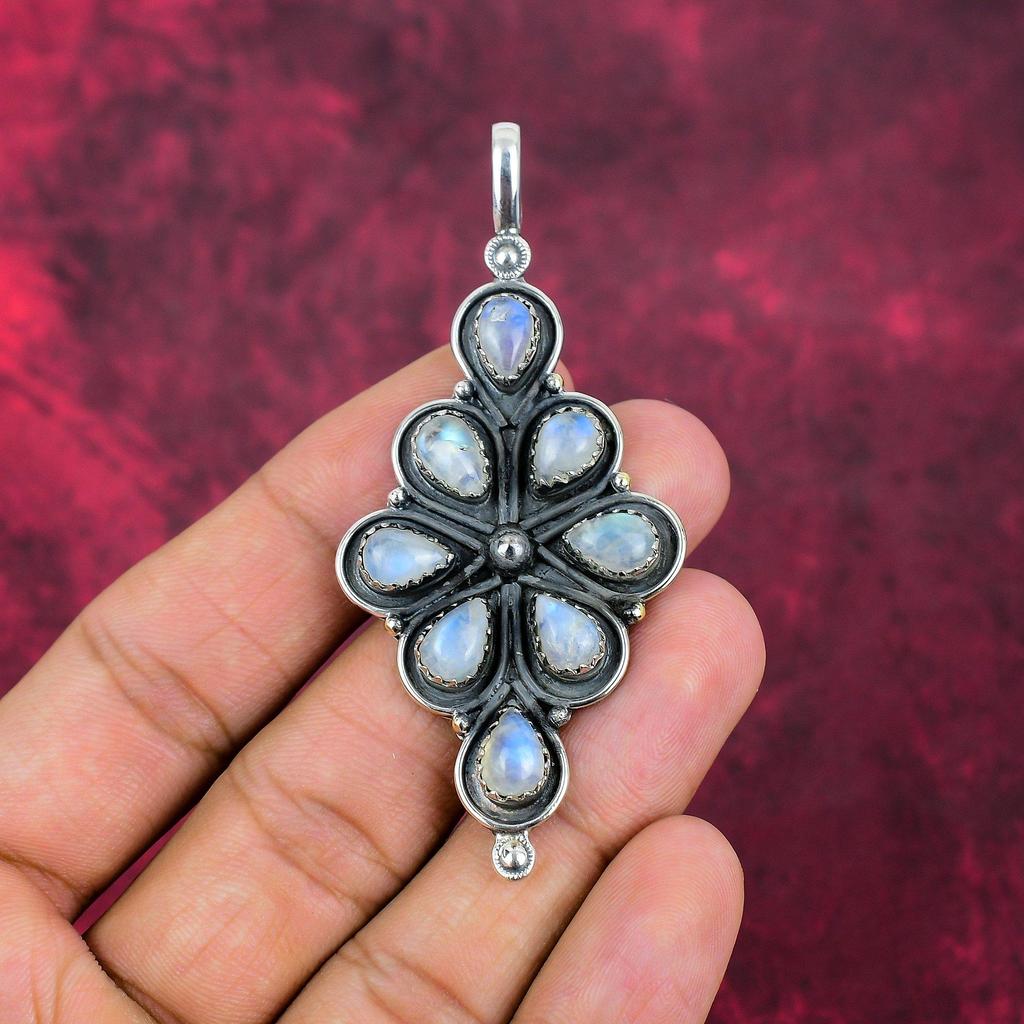 Ювелирные изделия из радужного лунного камня, подвеска из стерлингового серебра 925 пробы, красивая ювелирная подвеска ручной работы