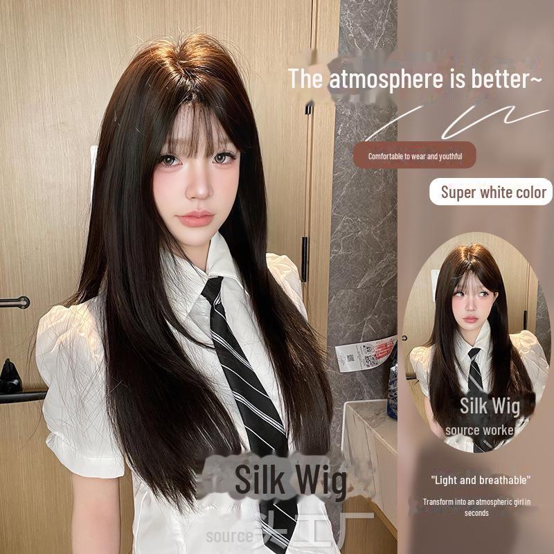Sihuan Long Black Tea Lolita Wig - Women's Natural Straight Hair for Round Faces