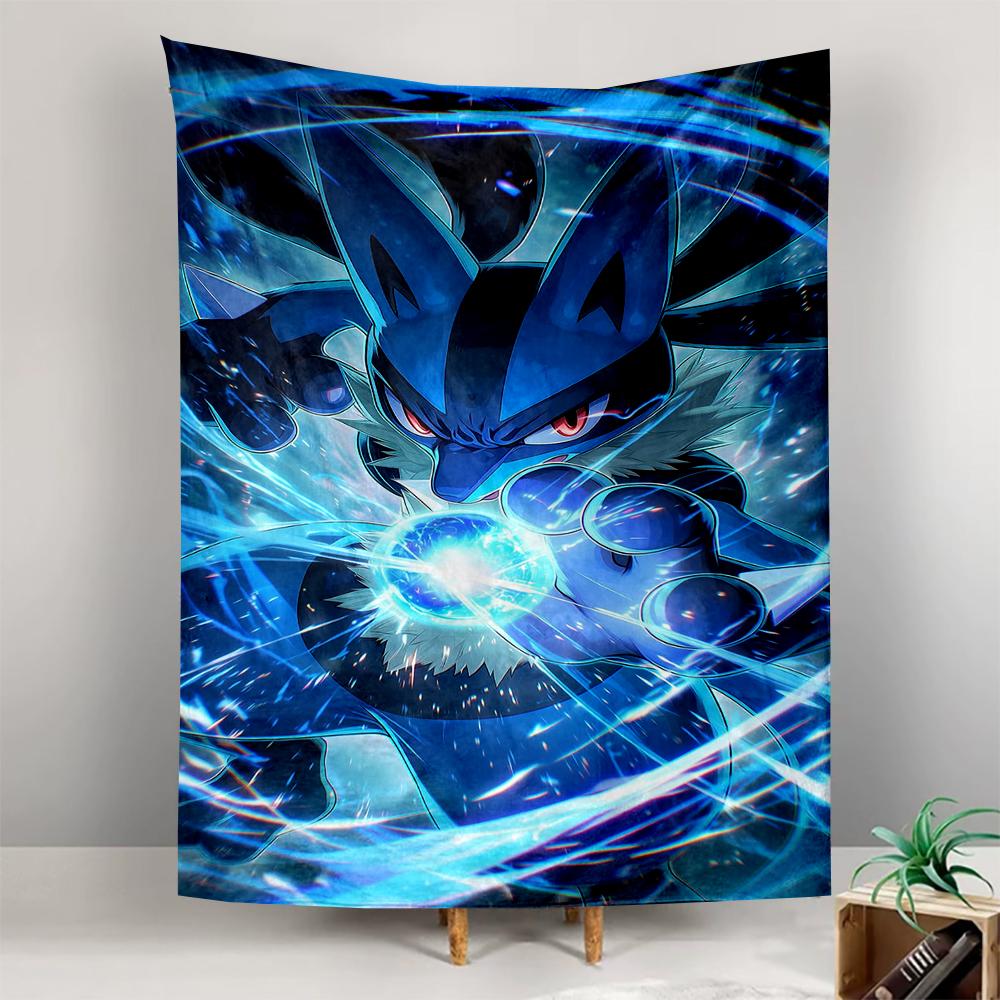 Tapestry Pokemon Lucario Aura Sphere Blue Fighting Energy Anime Wall Hanging for Pokemon Fan Game Room Teen Decor