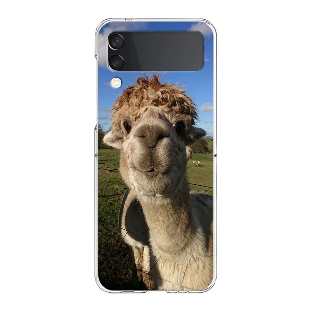 Phone Case For Samsung Galaxy Z Flip 3 4 5 Hard Folding Clear PC Bumper Kawaii Alpaca lovely For Samsung Z Flip 6 Back Cover