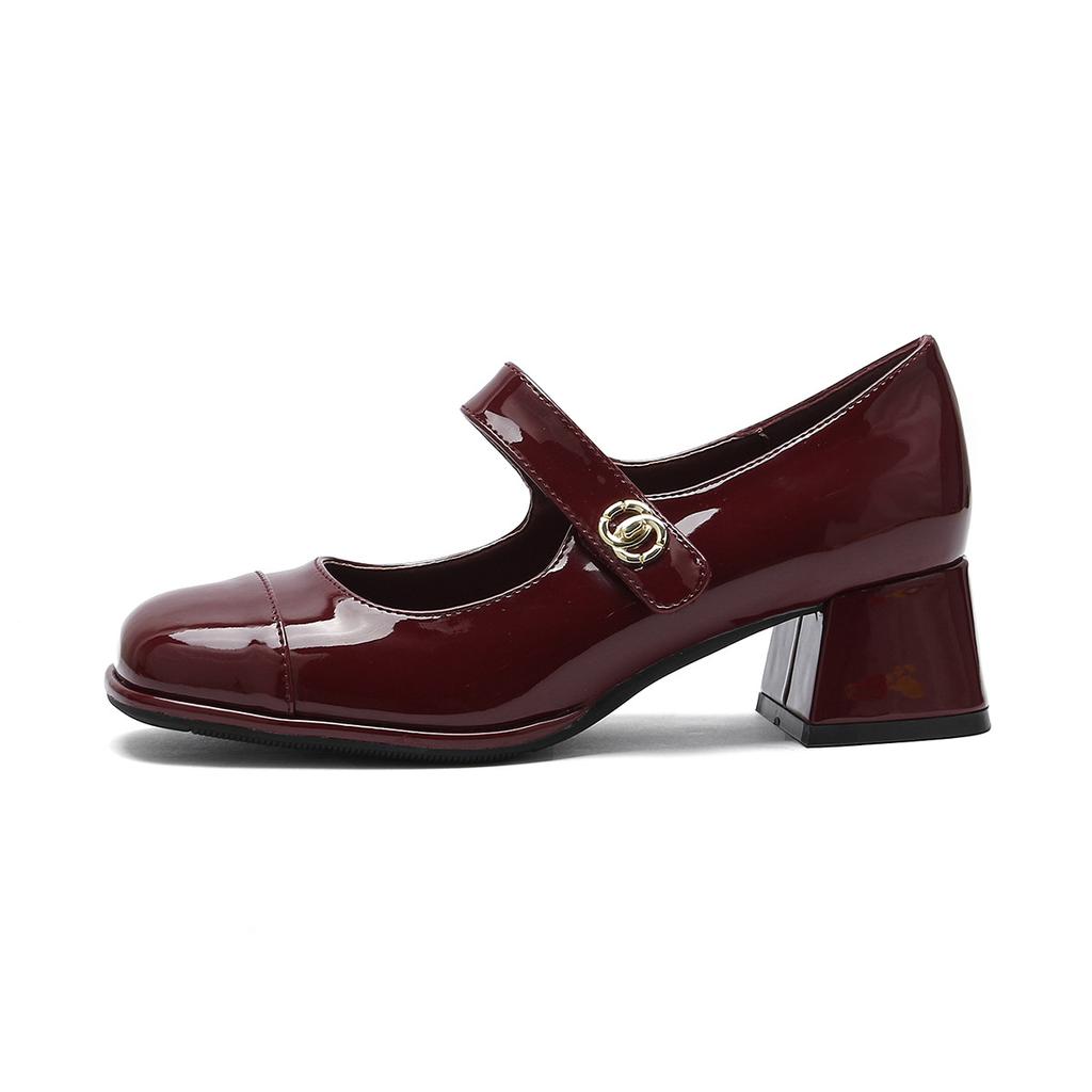 Grape Mother Studiolee Classic Versatile Round Head with Thick Heel Mary Jane Single Shoes Small Leather Shoes Women's Autumn and Winter
