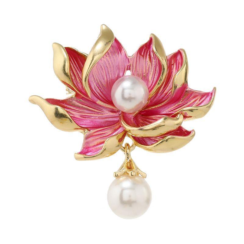 Women'S Day National Tide Style Lotus Brooch High-End Pearl Brooch Women'S Elegant Cheongsam Accessories Pin Accessories Batch