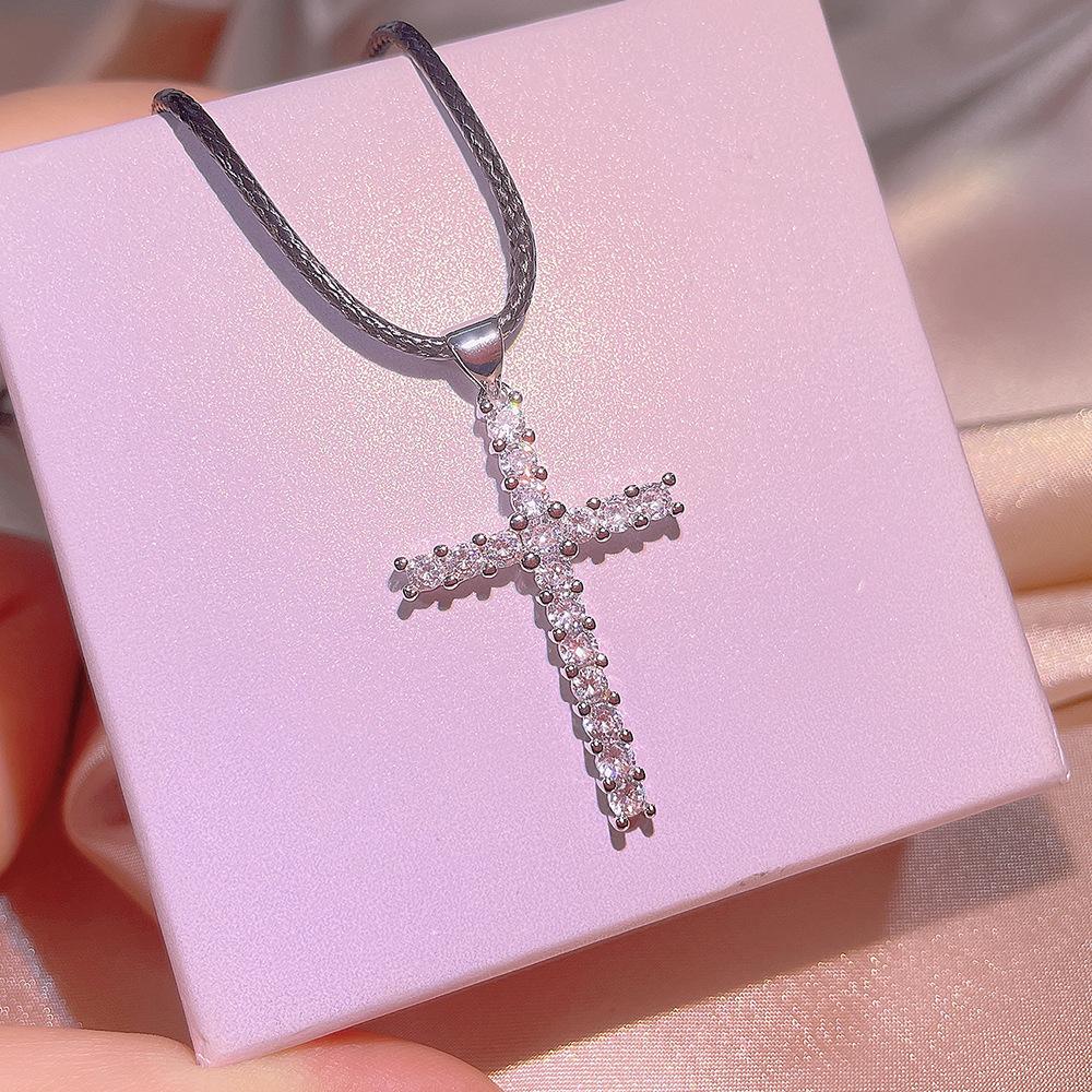 Fashion Women's Necklace Micro Set Zircon Cross Ins Plated 18k Gold Pendant with Box Chain Trend