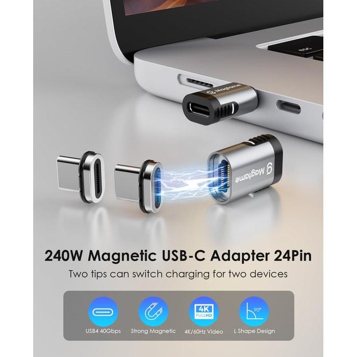 Магнитный адаптер Type-C Magtame Прямой 240 Вт/5 А Видео 4K 40 Гбит/с Серый 1 упаковка + 2 наконечника