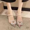 Summer Gentle Fairy Fashion High Heels Female Pointe Going Out Dating Transparent Baotou Half Slippers Medium Heel