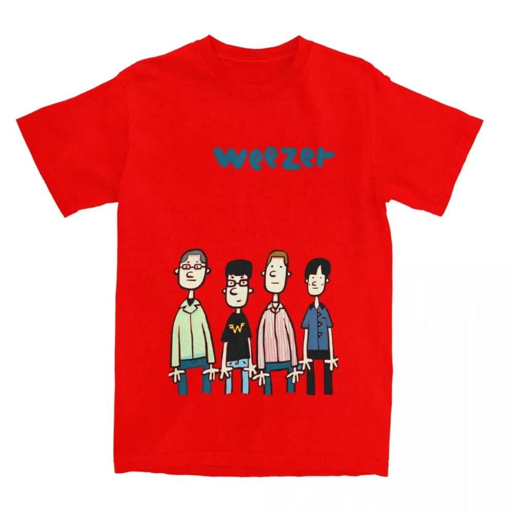 Принтованная мужская футболка группы WEEZER — это ретро-наряд из 100% чистого хлопка в стиле рок с круглым вырезом и короткими рукавами.