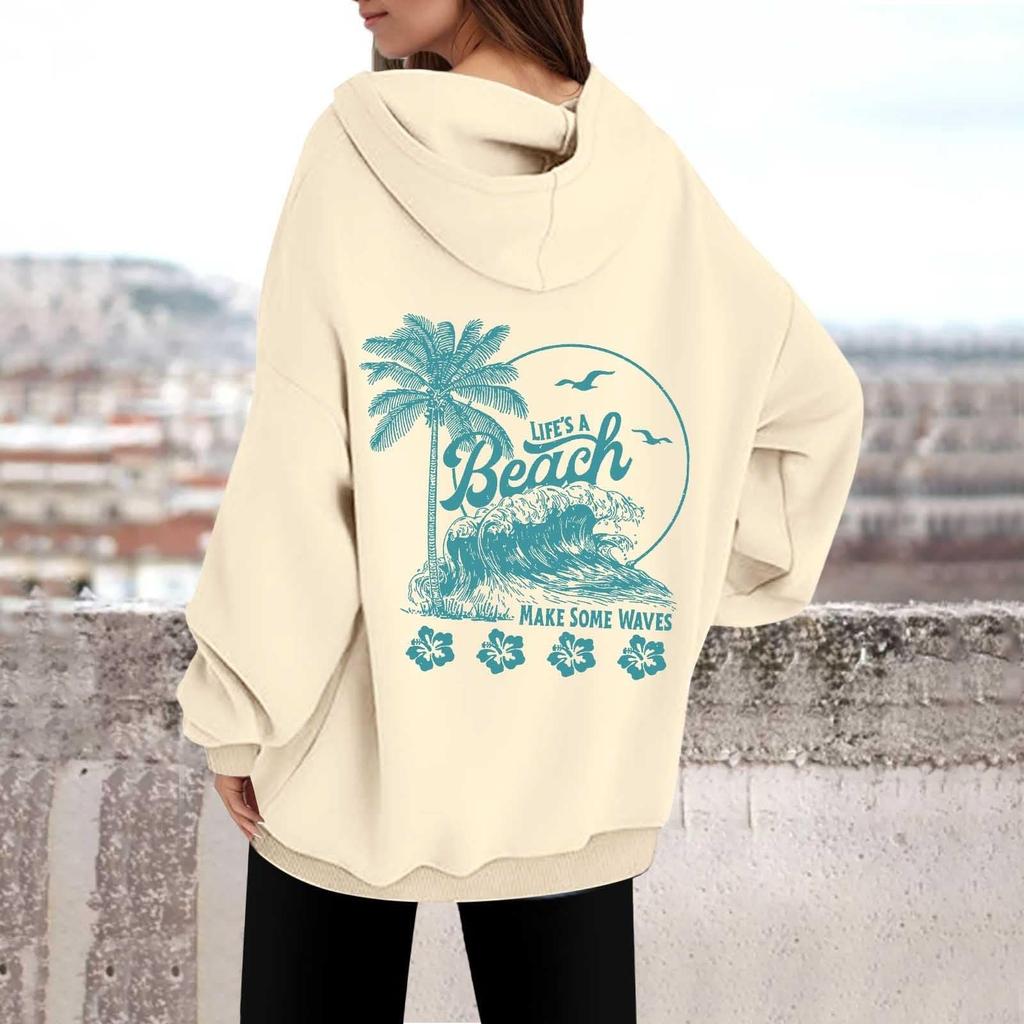 Женская толстовка с капюшоном и круглым вырезом с длинным рукавом и принтом от A BEACH MAKE SOME WAVES