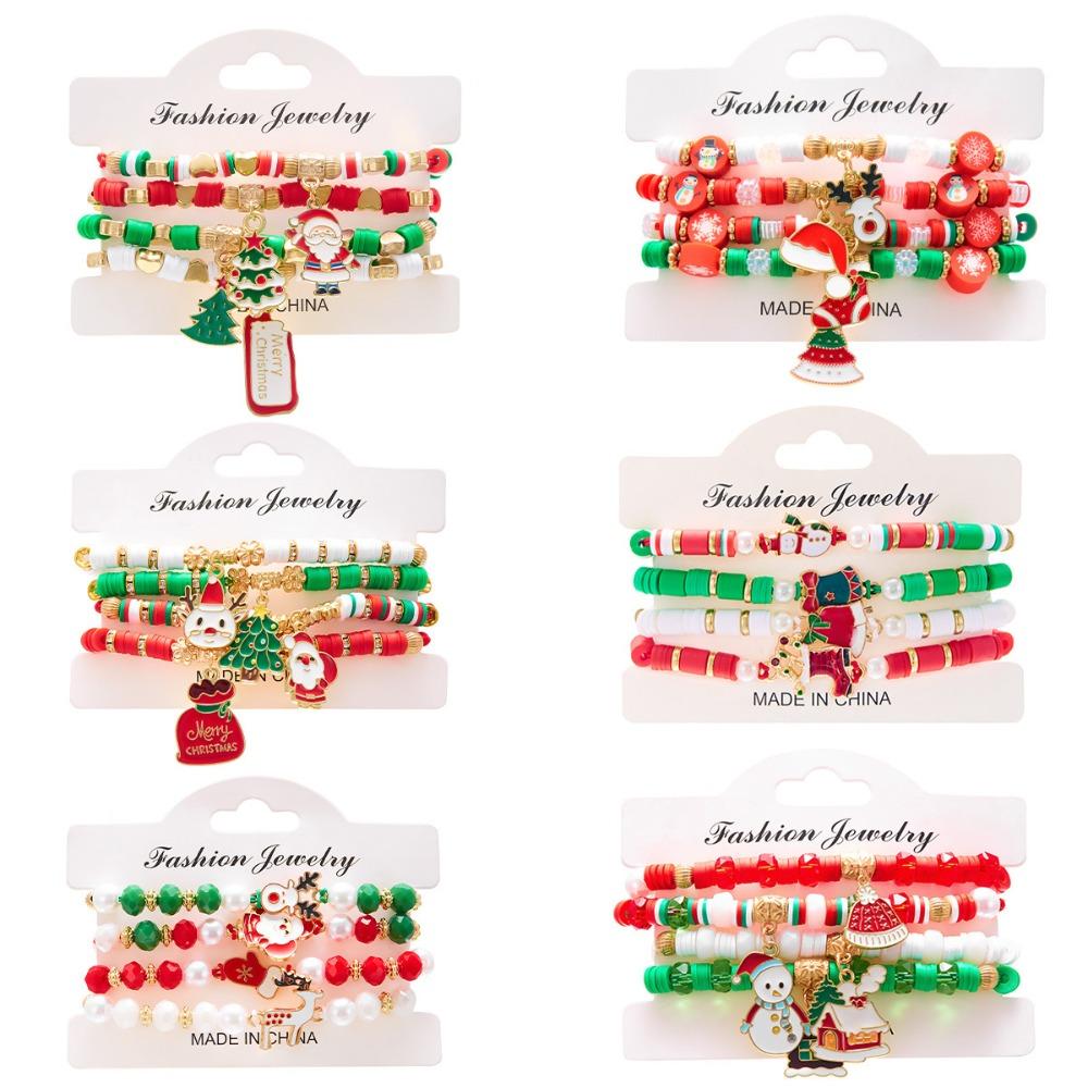 4pcs Colorful Christmas Bracelet Set Stackable Wristband Jewelry New Adjustable Braided Bracelet