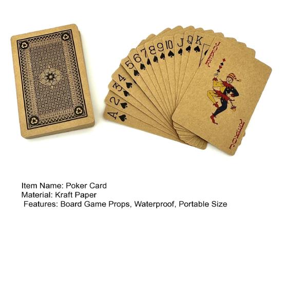 54Pcs/Set Kraft Paper Poker Card Waterproof Game Card Deck Kids Adults Family Night Multi-player Interactive Classical Card Board Game Props