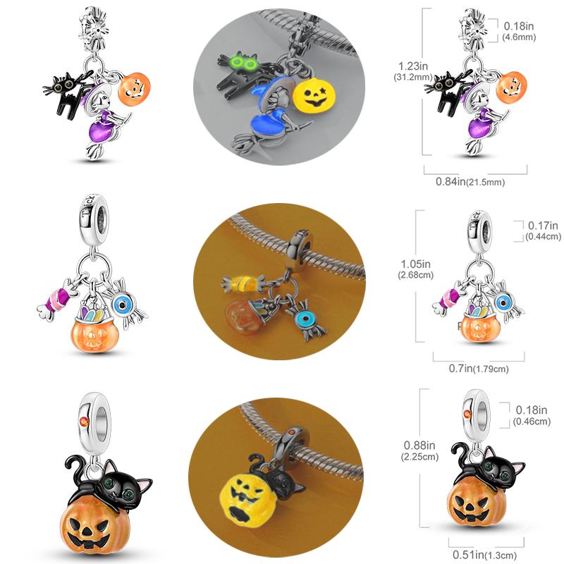 Copper Charms Luminous Pumpkin Skull Beads For Dangle Diy Gift Halloween Series Charms