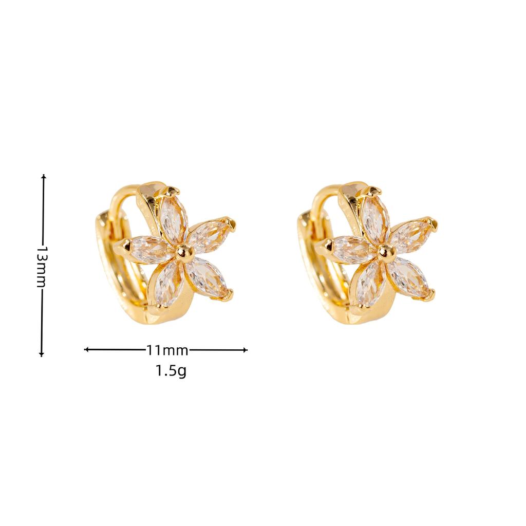 Charm White Zircon Stone Flower Hoop Earrings For Women Vintage Female  Gold Color Wedding Jewelry