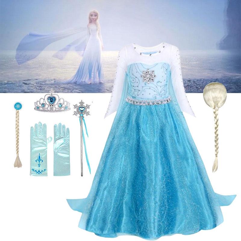 Платье принцессы Эльзы для девочек, костюм на Хэллоуин, детское сказочное платье