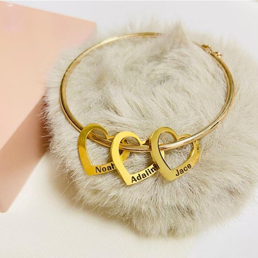 Индивидуальные браслеты с подвеской в ​​виде сердца с гравировкой для женщин, персонализированный браслет из нержавеющей стали, ювелирные изделия на день рождения подруги