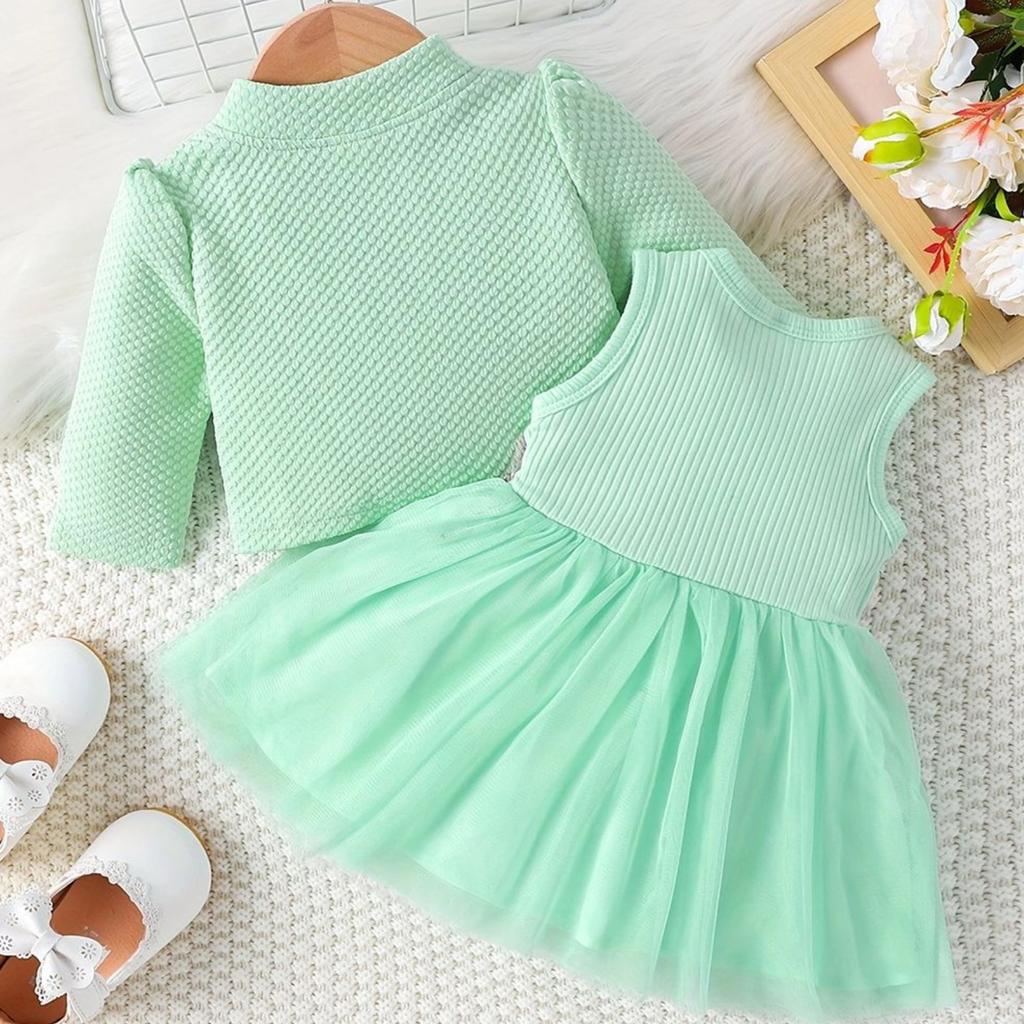 Детская одежда осенне-зимний стиль детское милое сетчатое платье с аппликацией однотонное клетчатое пальто комплект из двух предметов