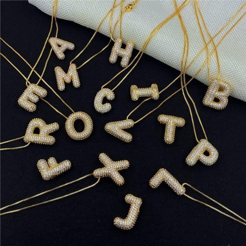 Cubic Zirconia Gold Plated Bubble Alphabet Letter Necklace Monogram Necklace Balloon Initial Necklace Gifts for Women Ladies