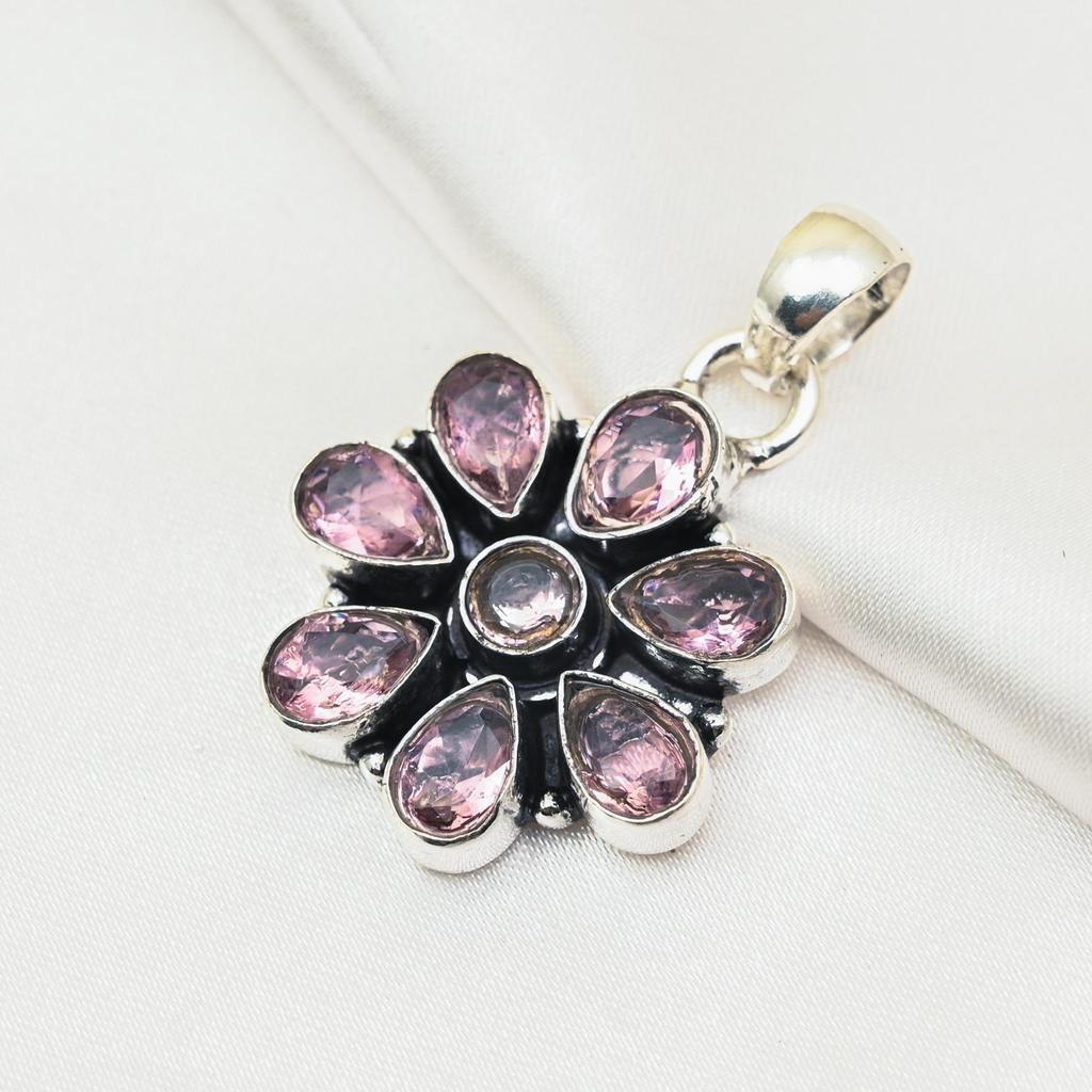 Подвеска с розовым кунцитом, драгоценный камень, кулон из стерлингового серебра 925 пробы, ювелирное изделие ручной работы, кулон с камнем по дате рождения, подарок для него