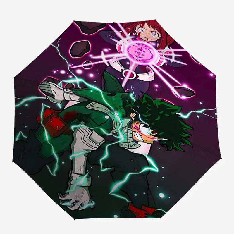 1 шт. Зонт для улицы My Hero Academia Изуку Мидория и Очако Урарака - Автоматическое открытие/закрытие, Портативная 3-складная конструкция с железным каркасом - Идеальный Ги