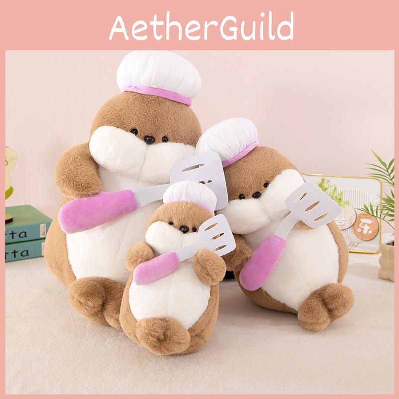 Плюшевая игрушка шеф-повар тюлень из короткого плюша для детей в подарок и для коллекционеров